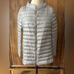 Herno mushroom colour ultralight nylon jacket with white and beige side trim.